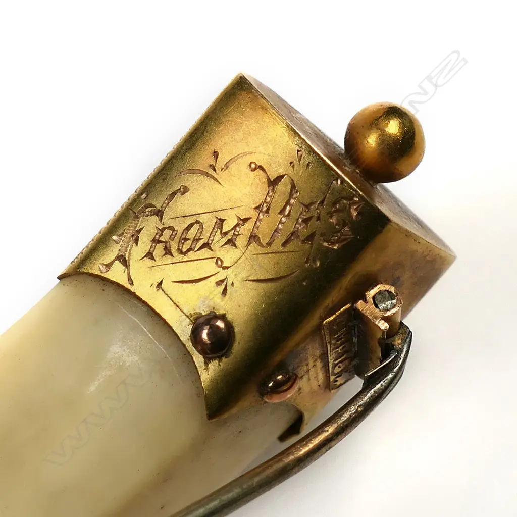 C. M. Page (Auckland) 15ct gold mounted tusk brooch, Image 1++